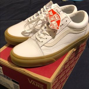 New-in-box Vans white leather sneakers